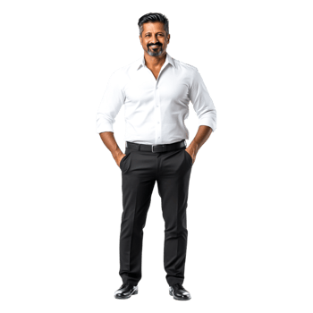 Confident business professional standing with a smile in a formal outfit png