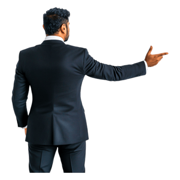 Businessman Presenting Concept with Confident Gesture Back View png