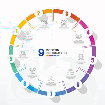 Infographic with 9 steps and icons. vector