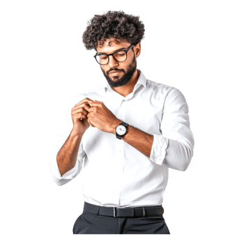 Confident Young Businessman Adjusting Cufflink in Formal Shirt png