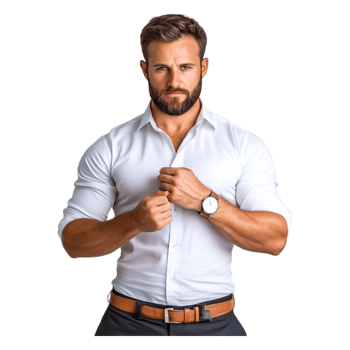 Confident Businessman Adjusting Shirt Cuff with Watch on Wrist png