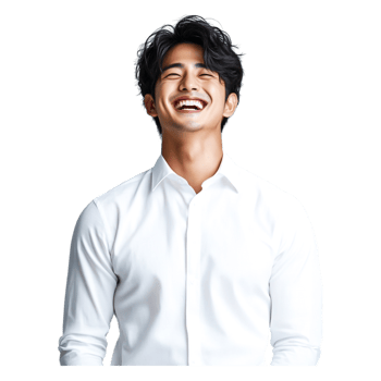 Smiling Young Man in White Shirt with Joyful Expression in Studio png