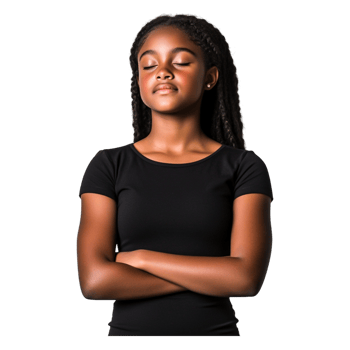 Confident Young Girl with Eyes Closed in a Black T-Shirt png