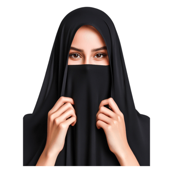 Young Woman in Black Hijab with Hands Near Face Expression png