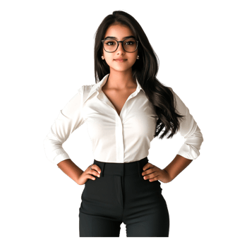 Confident Businesswoman Posing in Formal Attire with Glasses png