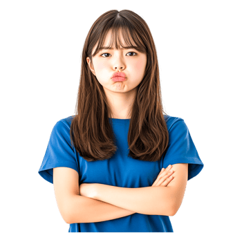 Young Woman Pouting with Crossed Arms in Blue T-Shirt Pose png