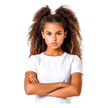 Confident Young Girl with Curly Hair Displaying Determinatind Strength png