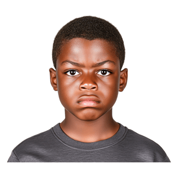 Serious Young Boy with Intense Expression in Casual Gray Shirt png