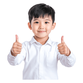 Happy Child Giving Two Thumbs Up in White Shirt on png