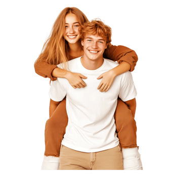 Happy young couple sharing joyful moment with bright smiles together png
