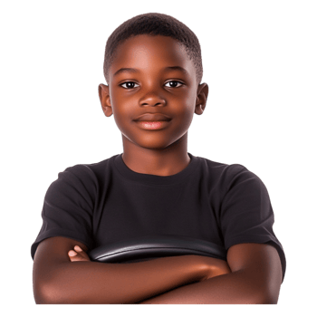 Confident Young Boy in Black Shirt with Arms Crossed Portrait png