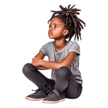 Thoughtful Child with Natural Hair Sitting in Casual Outfit png
