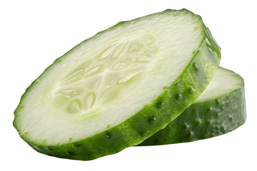 Two cucumber slices stacked, highlighting their smooth green skin, moist inner flesh, and evenly distributed seeds in the star-shaped core png