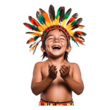 Happy Child in Colorful Feather Headdress Laughing with Joy png