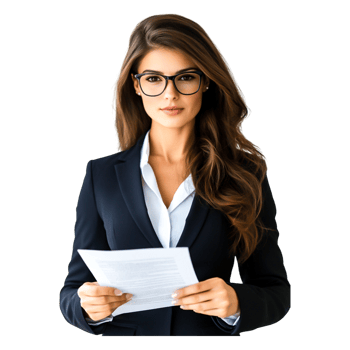 Professional Woman in Business Attire Holding Documents Indoors png