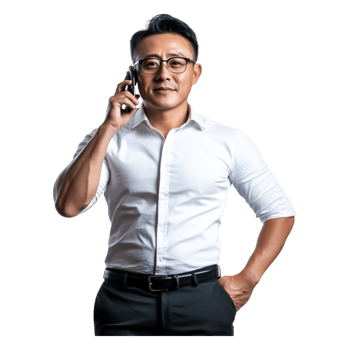 Confident businessman using smartphone while standing casually indoors png