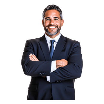 Confident businessman in suit with crossed arms smiling at camera png