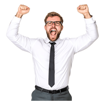 Excited Businessman Celebrating Success with Hands Raised High png