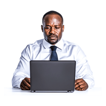 Focused Professional Man Working on Laptop in Modern Office Setting png