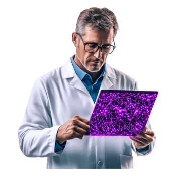 Scientist Analyzing Data Transparent Display with Vibrant Colors png