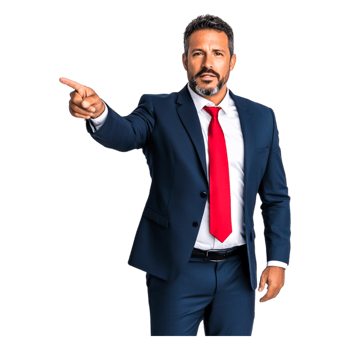 Businessman in Suit Pointing Gesture with Confidence and Authority png