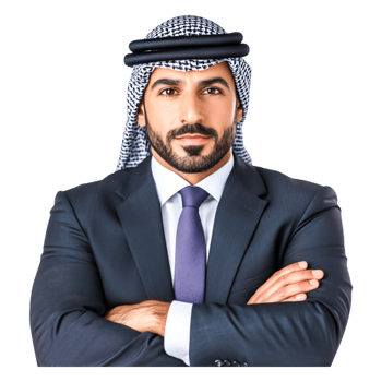 Confident Middle Eastern Businessman in Formal Suit and Headscarf png