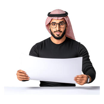 Young man in black shirt holding blank paper for presentation png