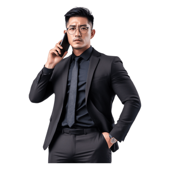 Confident Businessman Making Phone Call in Stylish Suit png