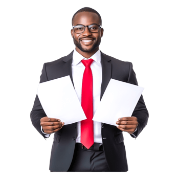Confident Businessman Holding Documents in Professional Attire png