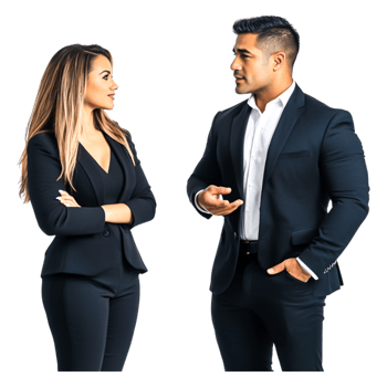 Professional Business Conversation Between Two Confident Individuals png