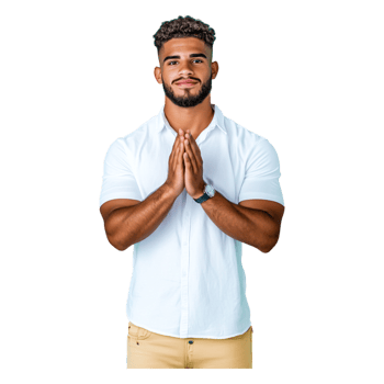 Young man with hands together in a prayer gesture png