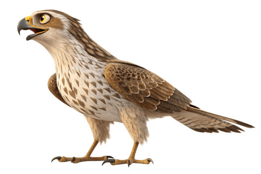 An animated hawk with sharp talons and a determined expression. Its feathery detail emphasizes agility, intelligence, and a sense of action png