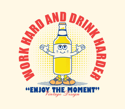 Retro cartoon glass bottle of beer with a funny mascot character illustration. Perfect for t-shirt designs, stickers, and more vector