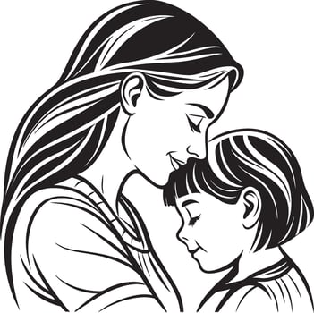 a mother and child are hugging in black and white vector