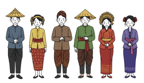 People Wearing Traditional Southeast Asian Clothing Illustration for Culture and Diversity png