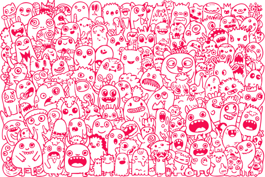 Cartoon Monster Crowd Illustration Red Line Art Character Doodle Design png