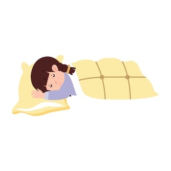 girl sleeping on pillow with blanket vector