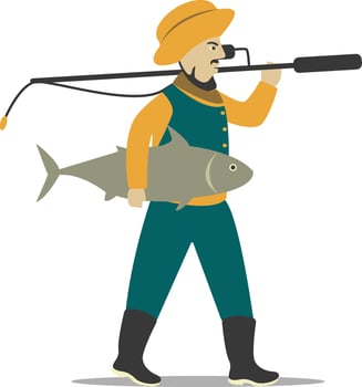 Professional Fisherman Character in Flat Cartoon Design vector