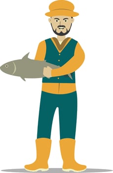 Professional Fisherman Character with Flat Design. vector