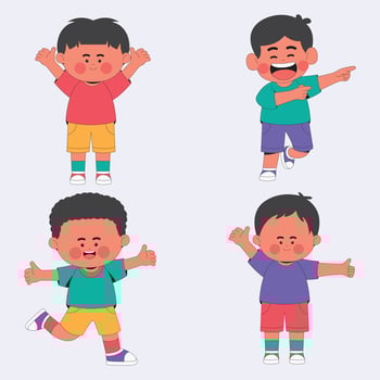 Set Cheerful Kids Cartoon Character Illustration vector