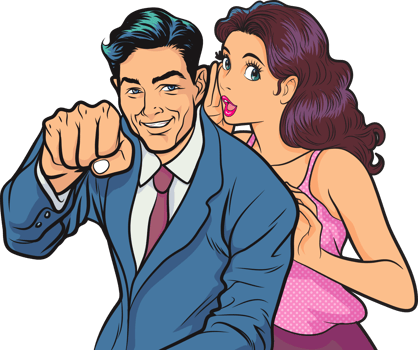 The young vintage executive holds a gun to show his success with the company's performance. png