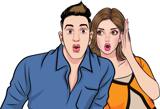 Vintage dude leaning in excitedly for the latest gossip. png