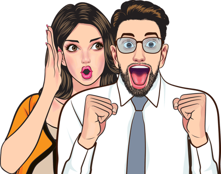 The young male employee was excited after receiving good news. png