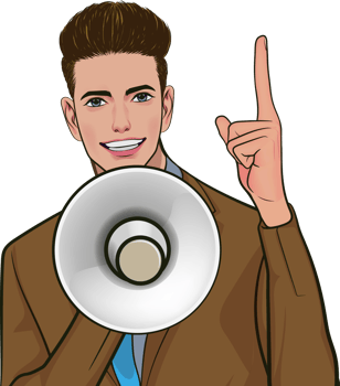 Vintage gentleman making an important business announcement. png
