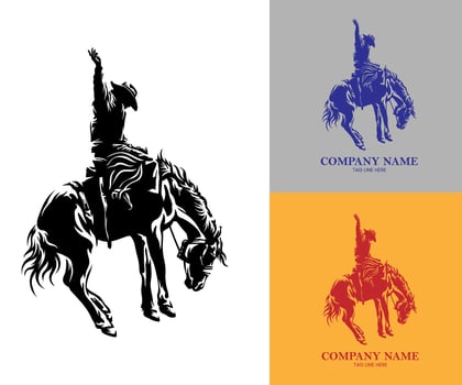 isolated silhouette logo of cowboy riding the horse vector