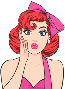 A cute vintage girl in a spaghetti strap dress and matching headband, whispering to her mouth. png