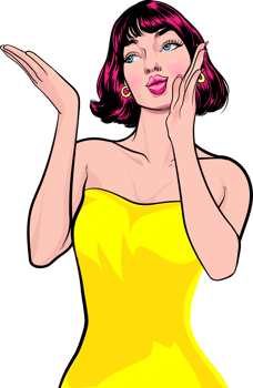 Pop art woman nodding in agreement during gossip talk. png