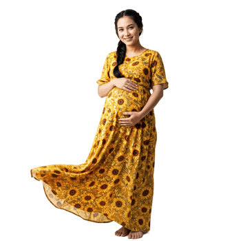 A pregnant woman in a yellow dress png