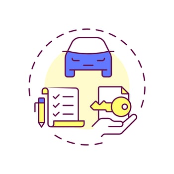 Vehicle title management multi color concept icon. Documentation organization, compliance. Round shape line illustration. Abstract idea. Graphic design. Easy to use in infographic, presentation vector