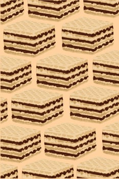 Crispy wafers coated with chocolate on cream background vector